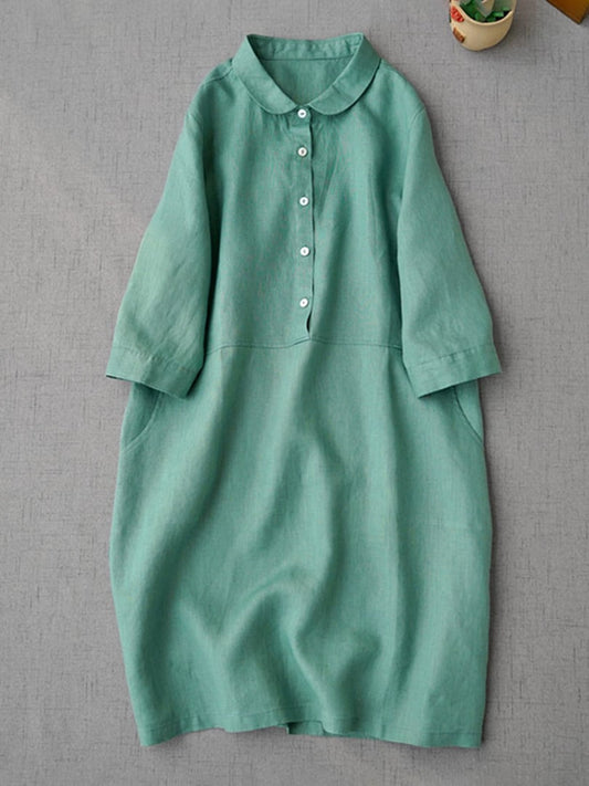 Literarisches Retro Baumwoll-Leinen Hemdkleid