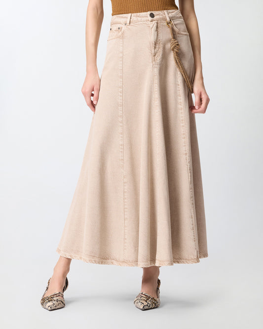 Denim midi skirt with jewel cord