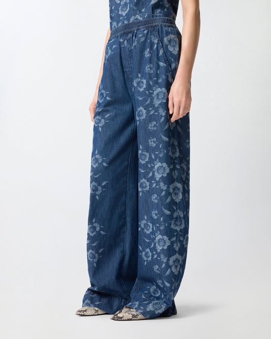 Floral denim jeans