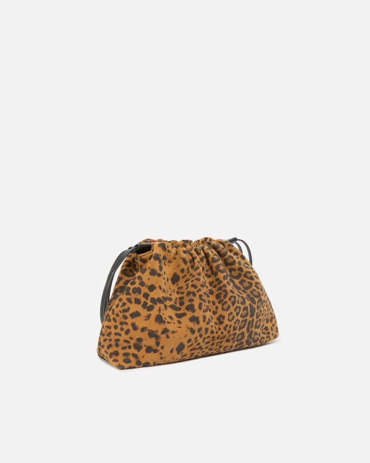 Small suede shoulder clutch with leopard print