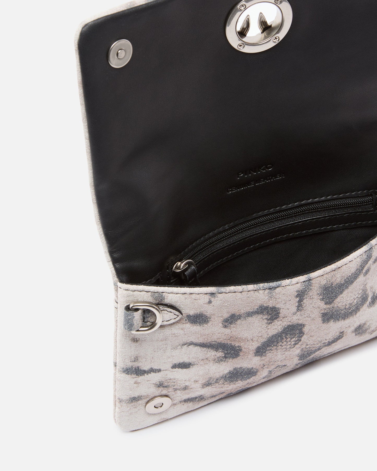Love Bag Click Soft Horizontal Mini crossbody clutch in python-print suede