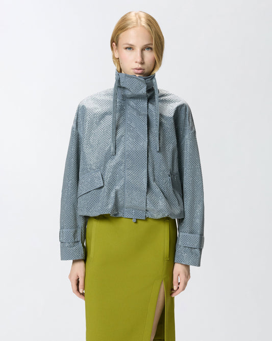 Blouson jacket with all-over micro studs