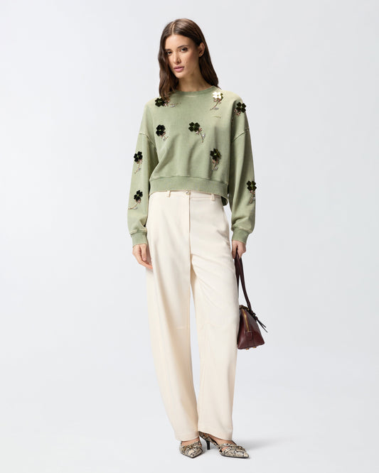 Sweatshirt with jewel flowers