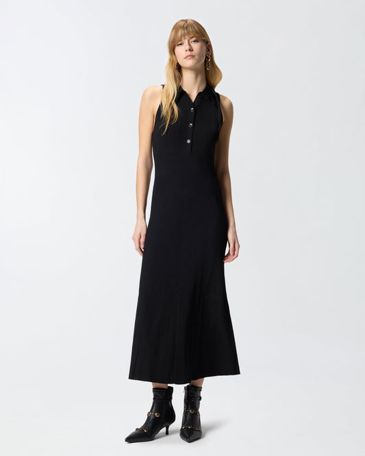 Long ribbed dress with bandana collar