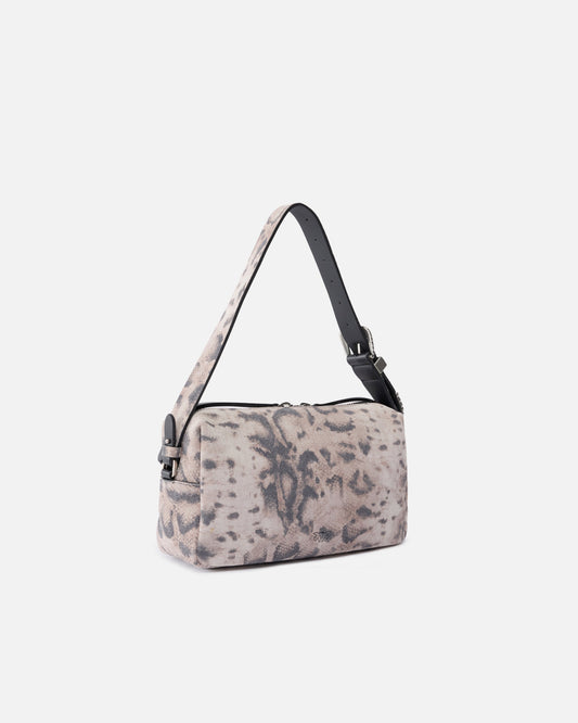 Medium crossbody bowler bag in suede with python print