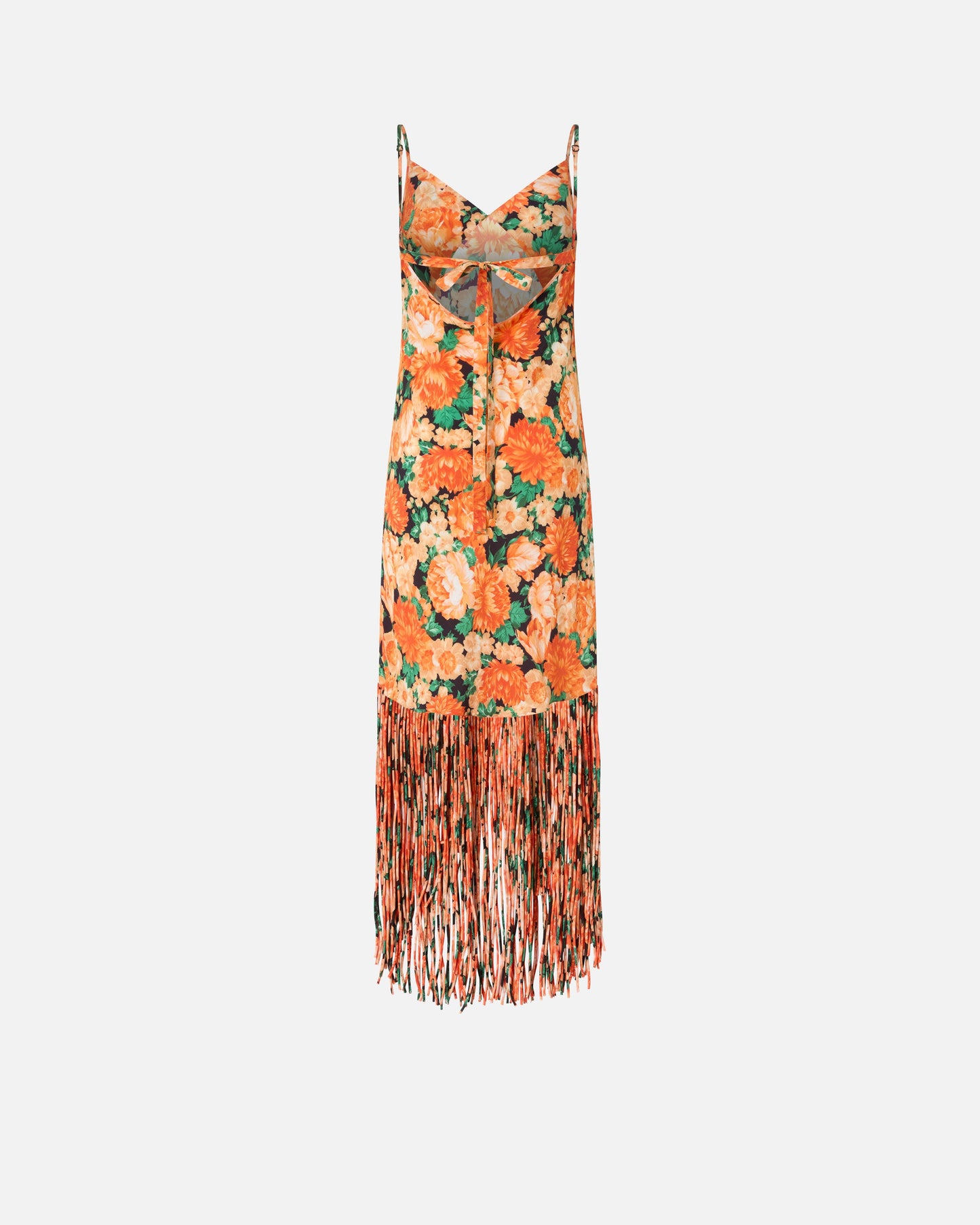 Long dress with fringing and Botanic Garden print