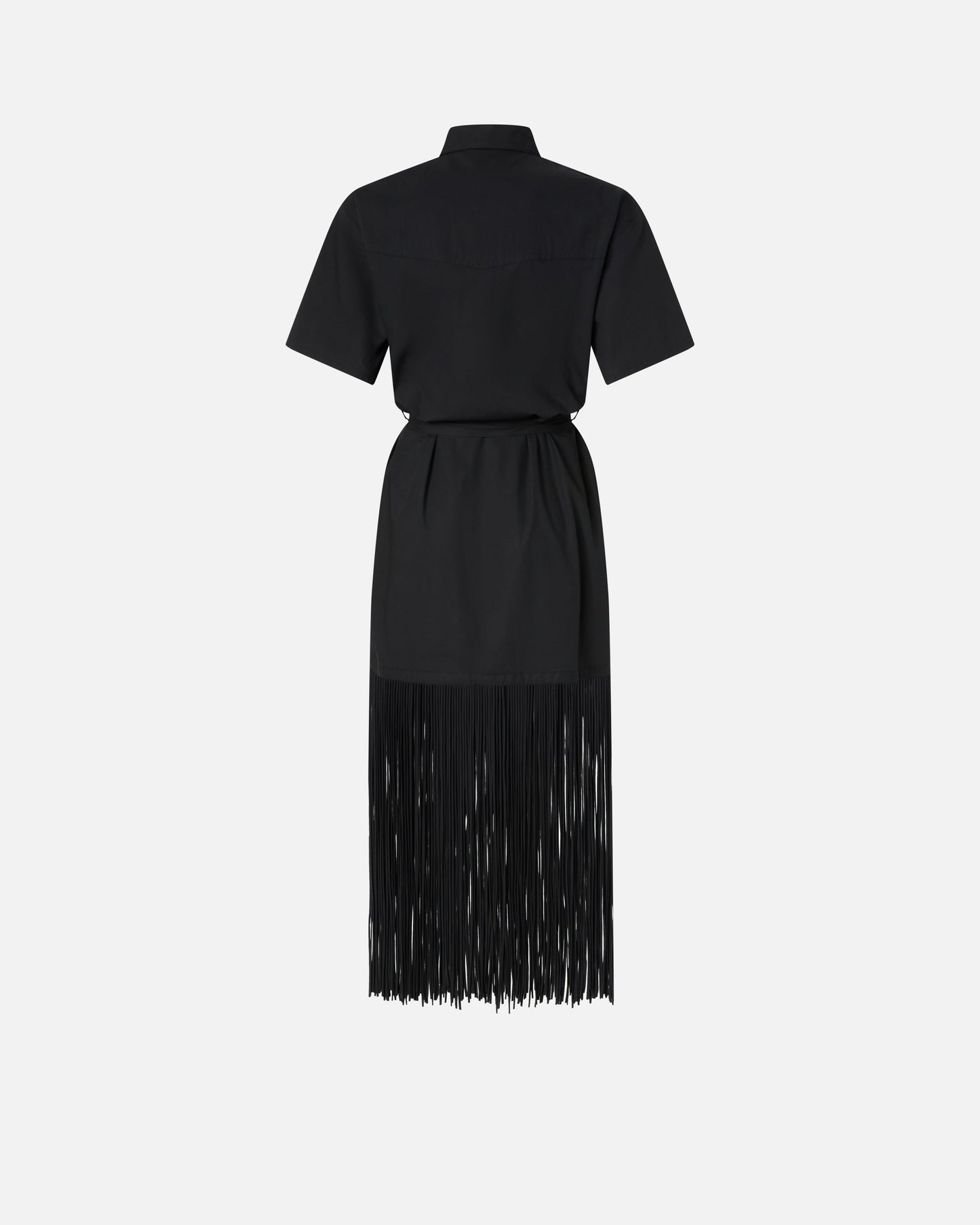 Long shirt dress with fringing and metallic details