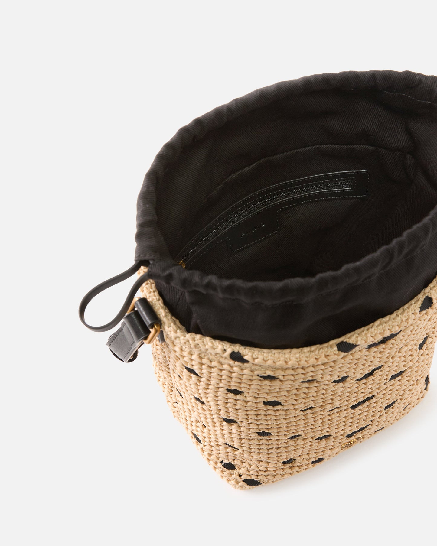 Bucket Mini crossbody bag in raffia with chevron motif