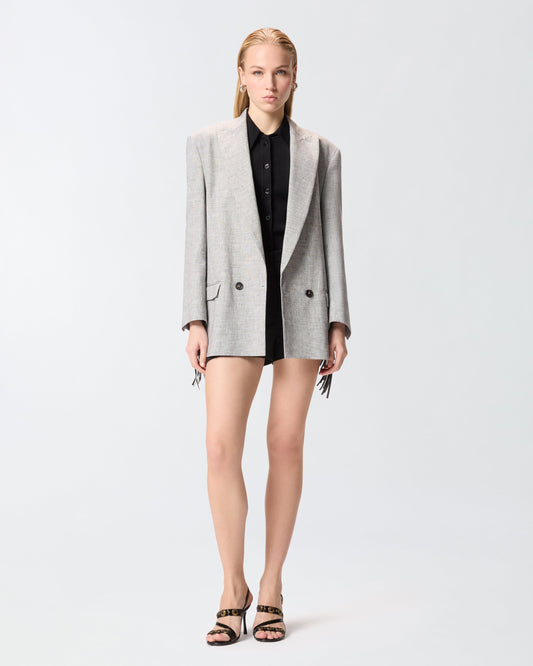 Double-breasted jacket with fringing