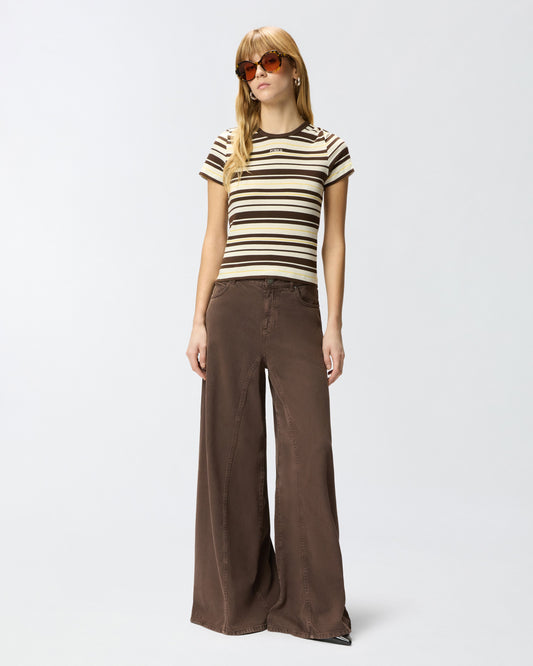 Cropped striped T-shirt with logo