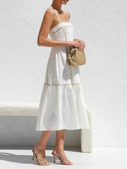 Midikleid mit Kontrastbesatz und verstellbaren Trägern
