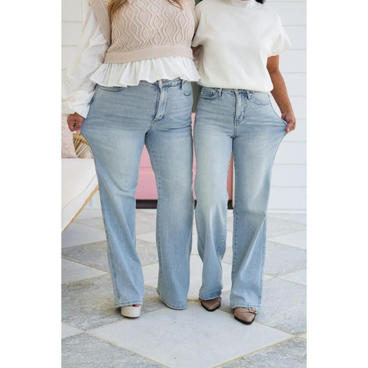 HALF PRICE💥High Rise Vintage Wash Tummy Control Top Straight Leg Jeans