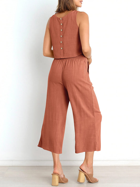 Ärmelloses Sommer-Loungewear-Set mit Taschen