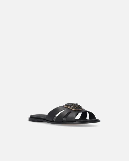 Leather slip-on sandals with Love Birds logo