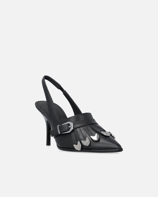 Leather slingbacks with saddlery-inspired details