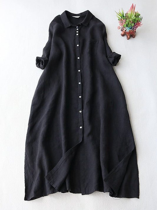 Literarisches Retro Baumwoll-Leinen Hemdkleid