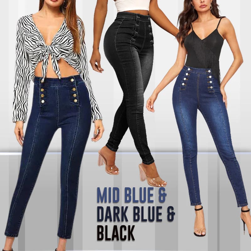 đź’ĄDouble Breasted High Waist Skinny Jeans