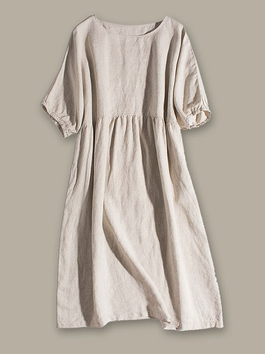 Literarisches und retro Baumwoll-Leinen-Kleid