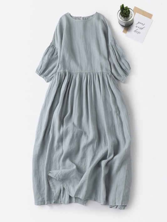 Lockeres und vielseitiges Rundhals-Pulloverkleid mit Puffärmeln