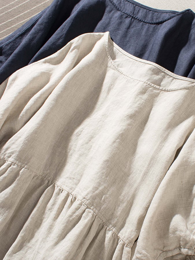Literarisches und retro Baumwoll-Leinen-Kleid