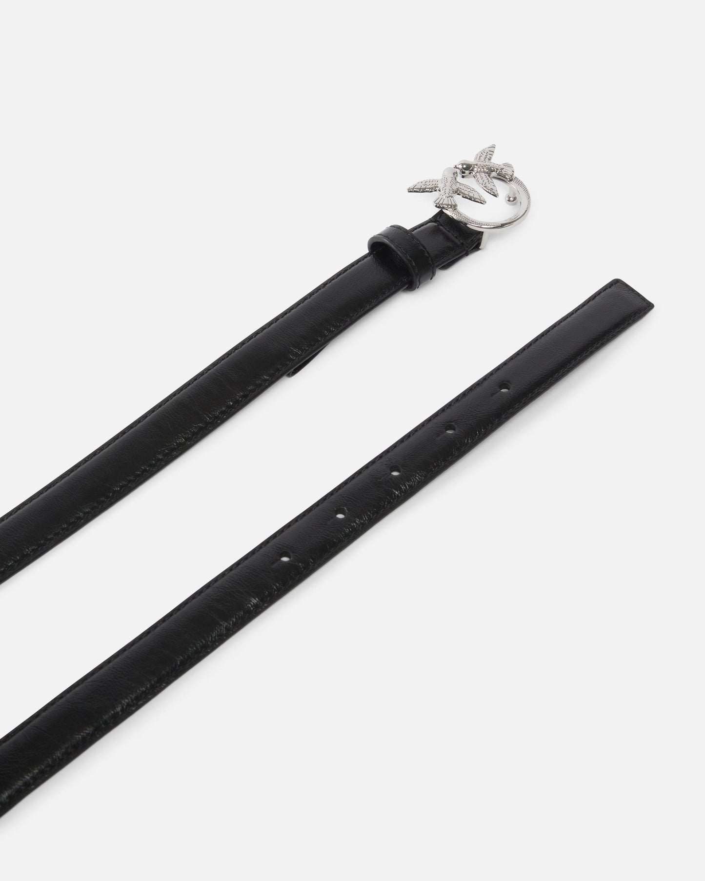 Glossy leather belt with Love Birds buckle and micro studs, 2 cm