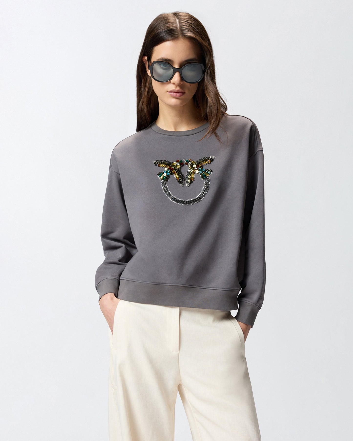 Sweatshirt with Love Birds jewel maxi embroidery