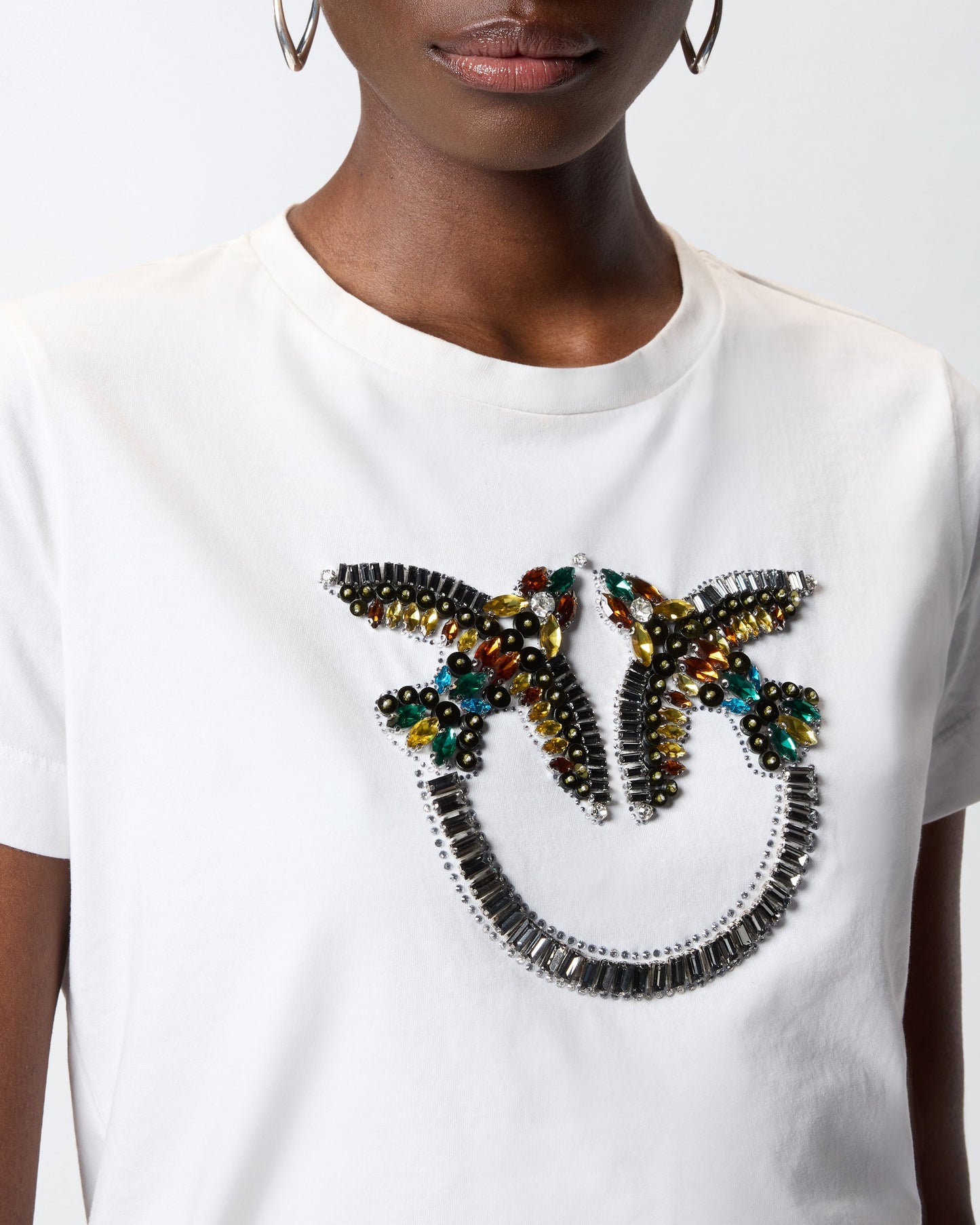 T-shirt with Love Birds jewel maxi embroidery