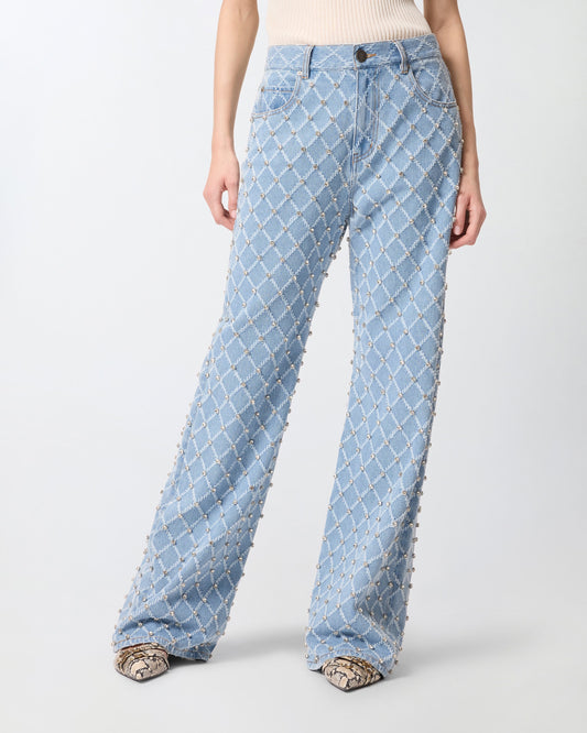 Wide-leg jeans with diamond and rhinestone motif