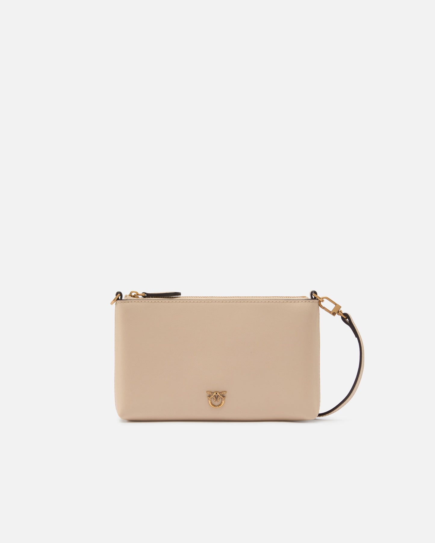Flat leather clutch with Love Birds logo