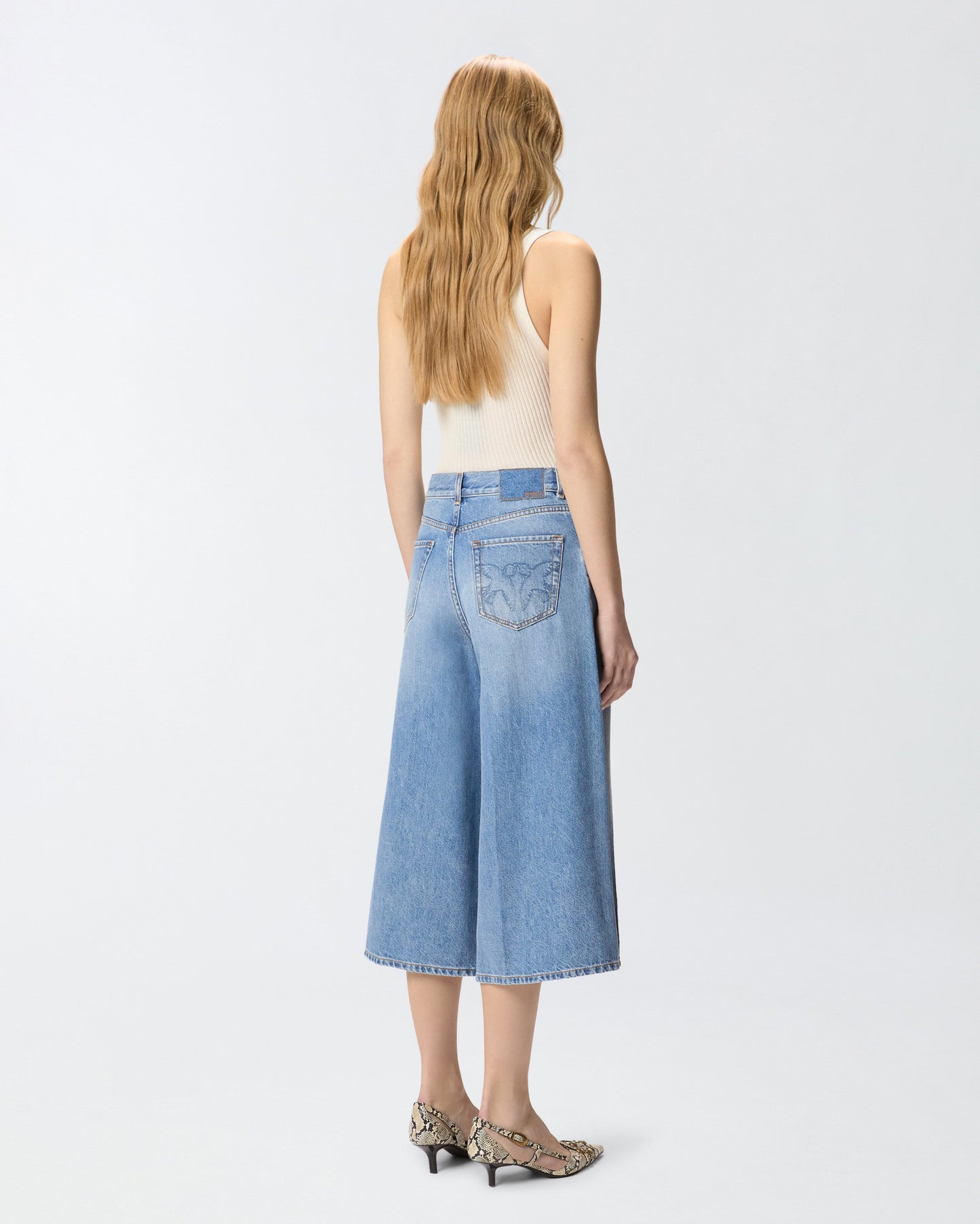 Wide-leg denim Bermuda shorts