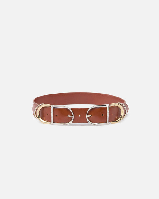Shiny leather belt with metal loops, 4 cm