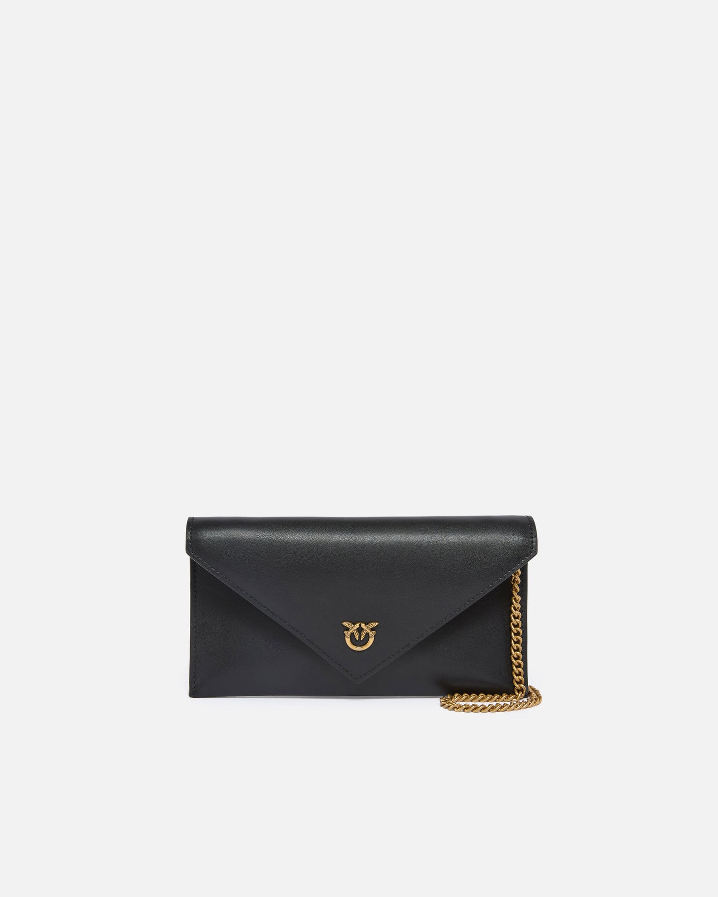 Small smooth leather envelope clutch bag with Love Birds logo