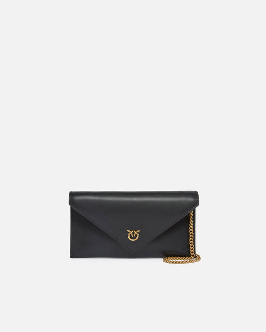 Small smooth leather envelope clutch bag with Love Birds logo