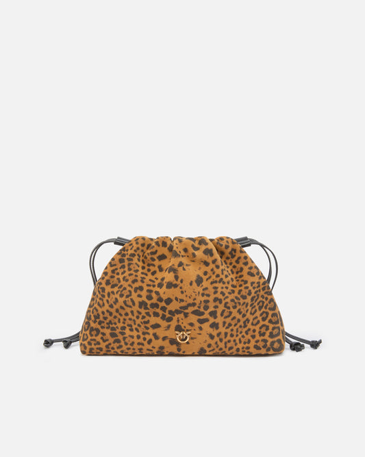 Small suede shoulder clutch with leopard print