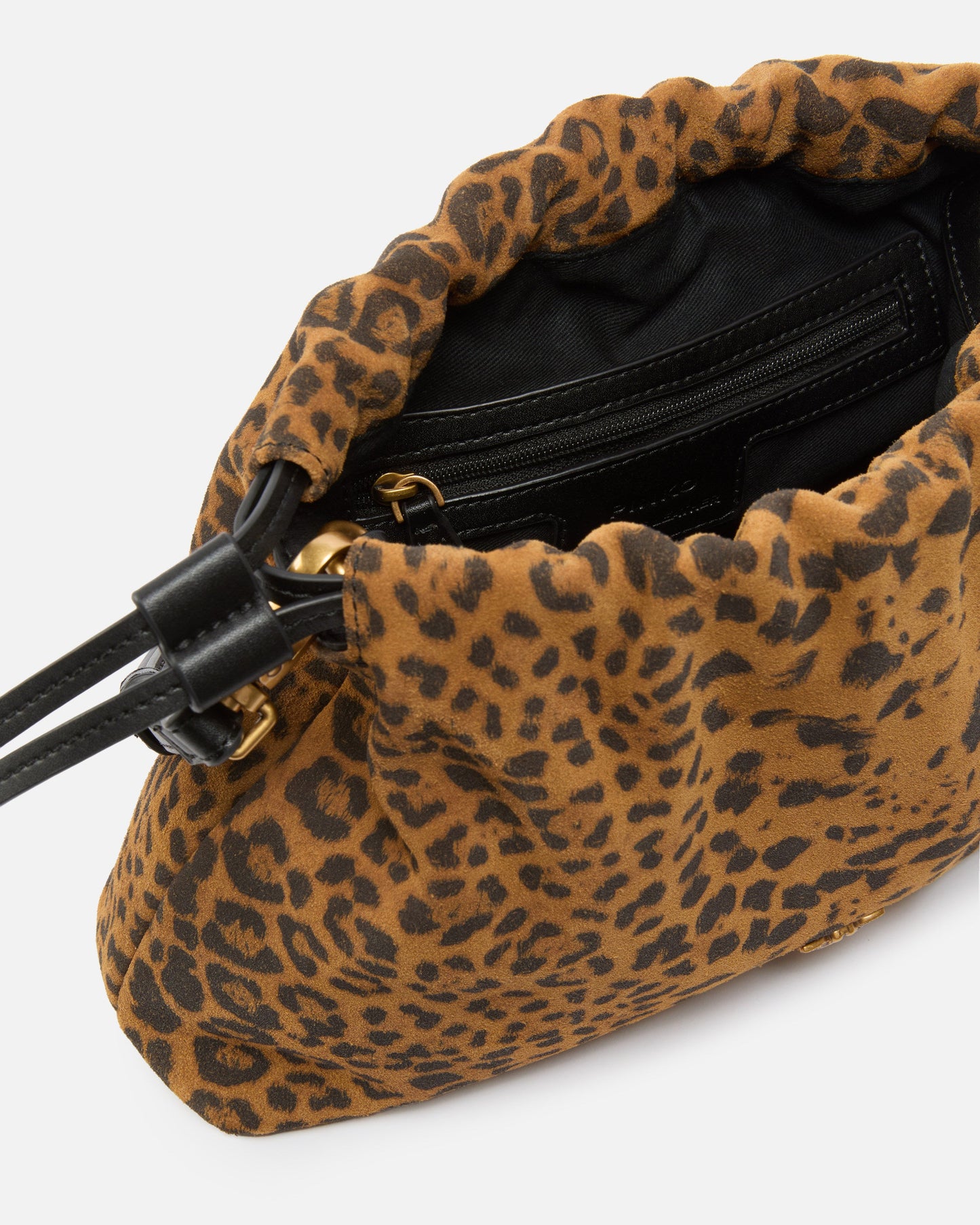 Small suede shoulder clutch with leopard print