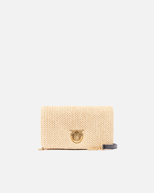 Love Bag Click Soft Horizontal Mini crossbody clutch in raffia