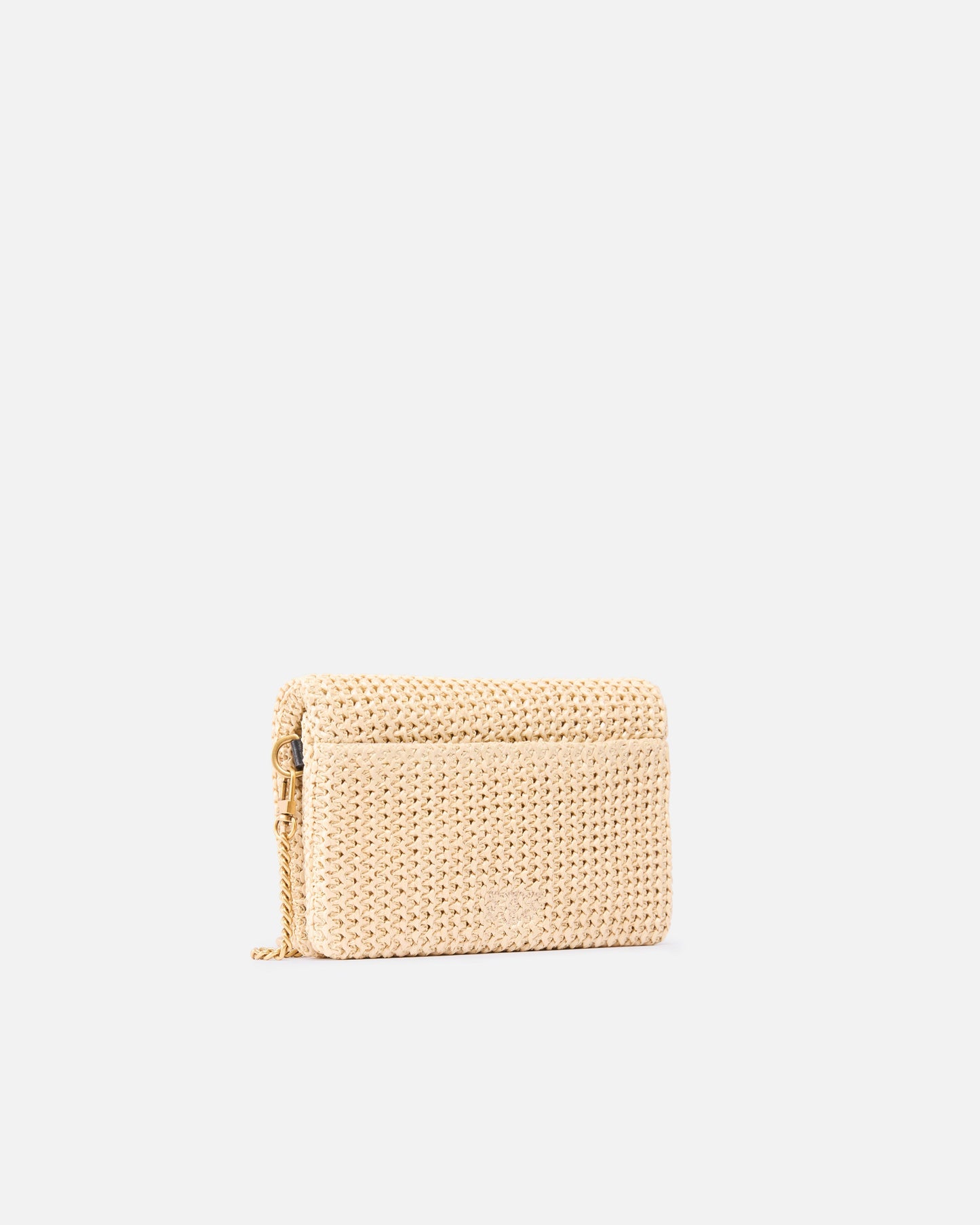 Love Bag Click Soft Horizontal Mini crossbody clutch in raffia