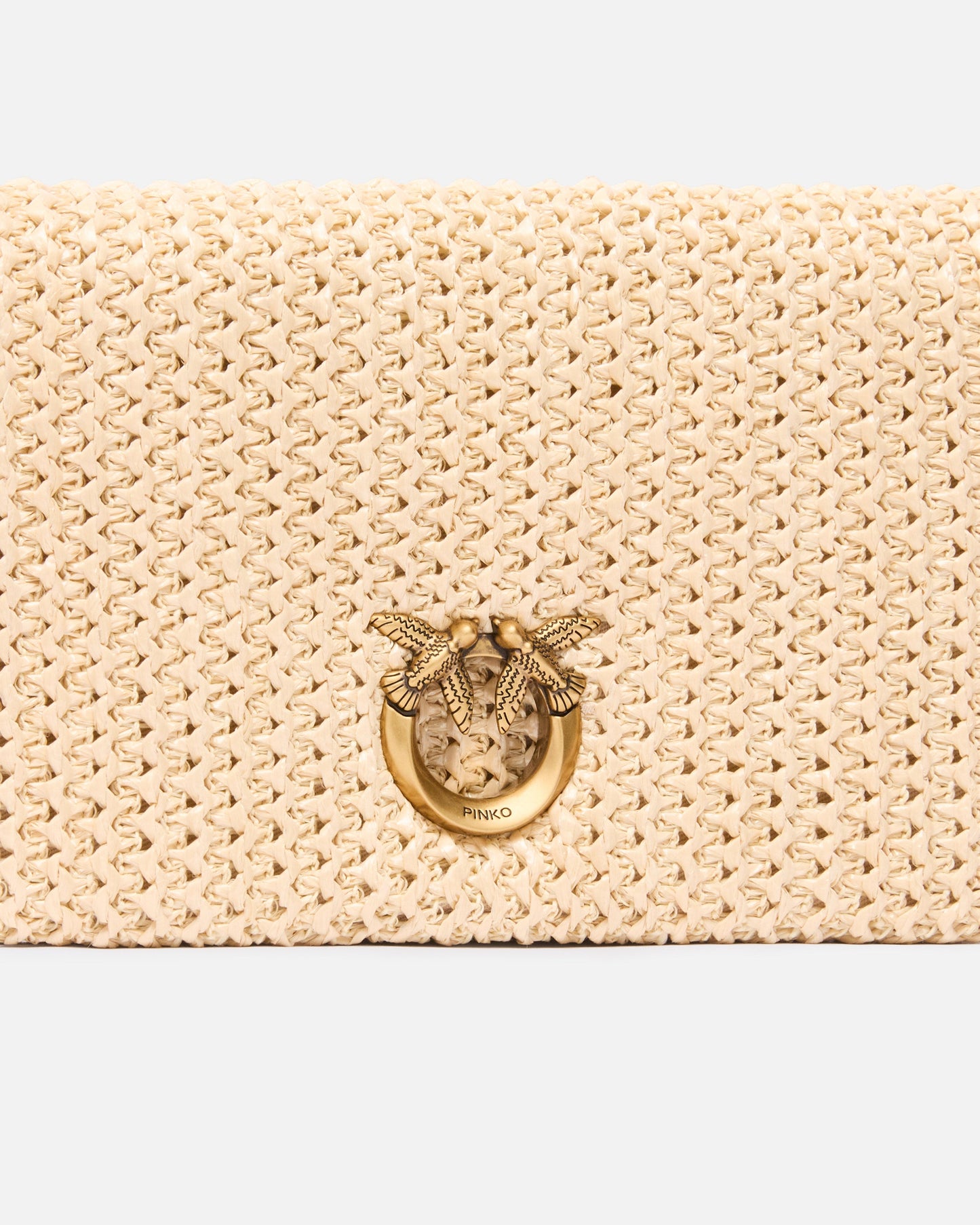 Love Bag Click Soft Horizontal Mini crossbody clutch in raffia
