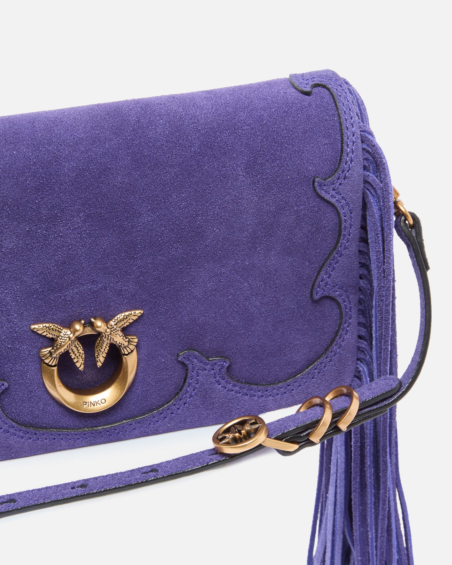 Love Bag Click Soft Horizontal Mini crossbody clutch in suede with fringing