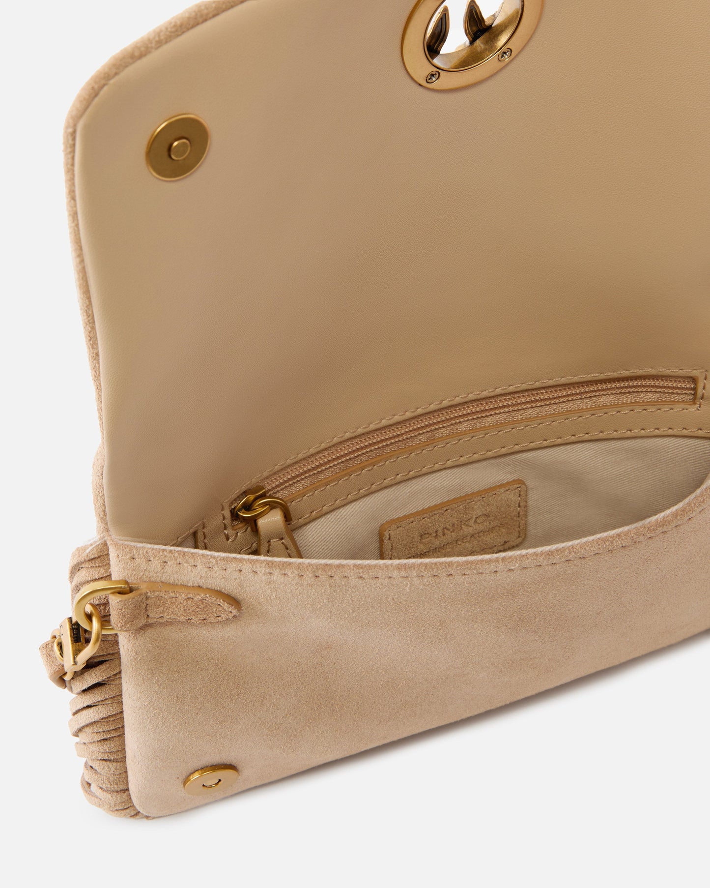 Love Bag Click Soft Horizontal Mini crossbody clutch in suede with fringing