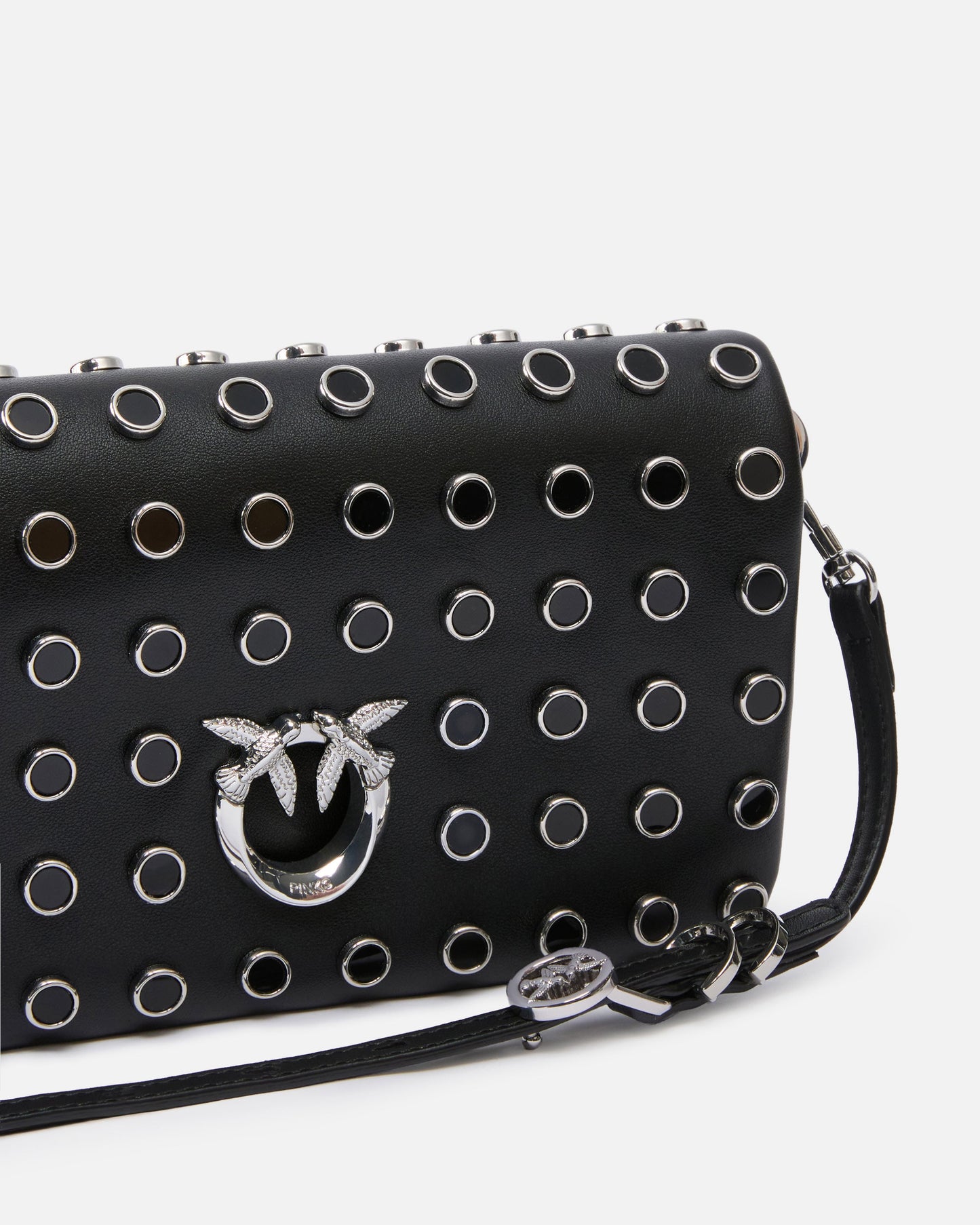 Love Bag Click Soft Horizontal Mini crossbody clutch in leather with studs