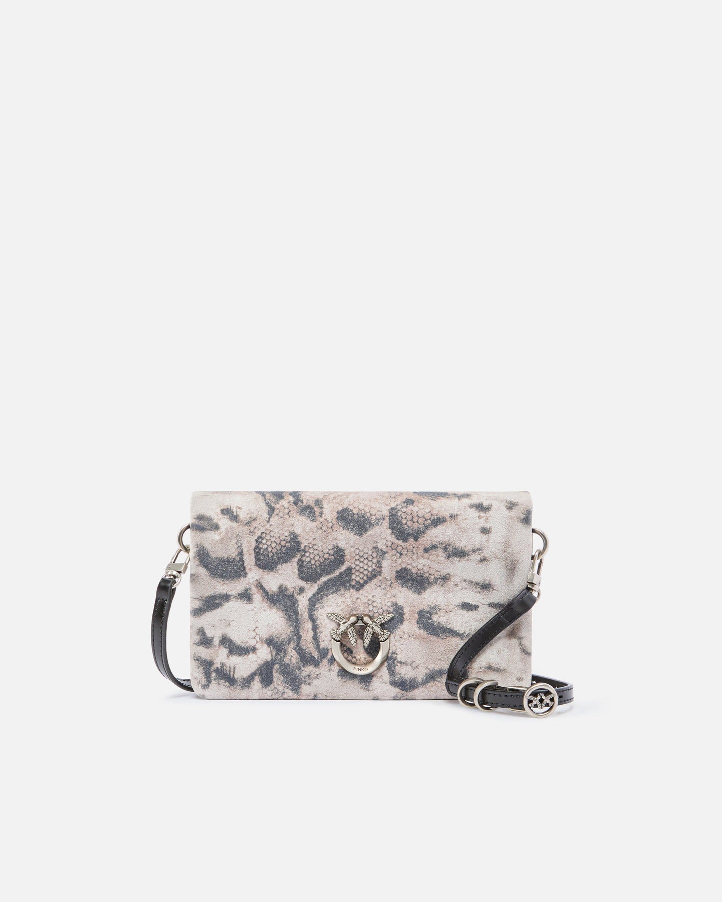 Love Bag Click Soft Horizontal Mini crossbody clutch in python-print suede
