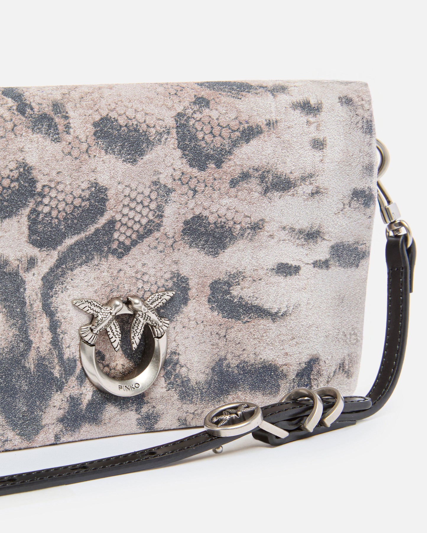 Love Bag Click Soft Horizontal Mini crossbody clutch in python-print suede