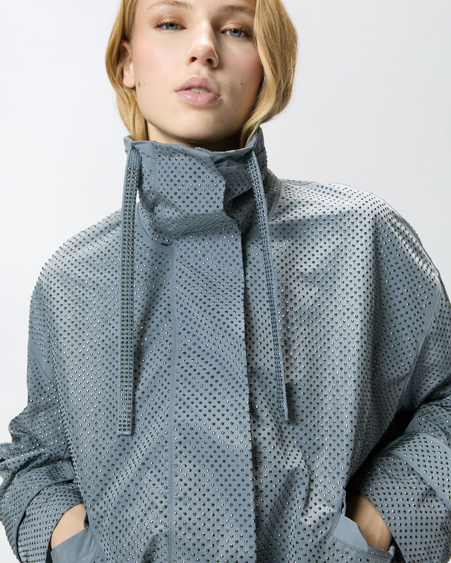 Blouson jacket with all-over micro studs
