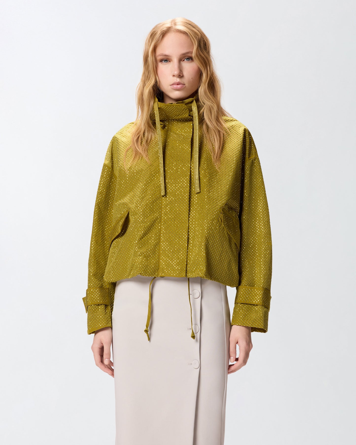 Blouson jacket with all-over micro studs