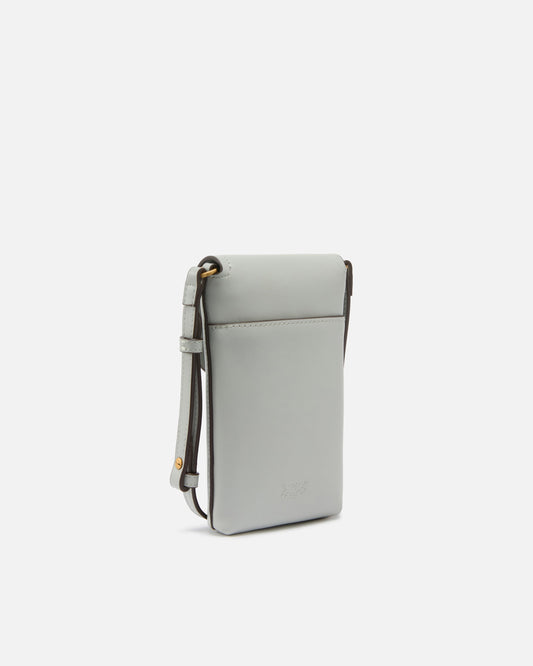 Leather smartphone case with shoulder strap and logo