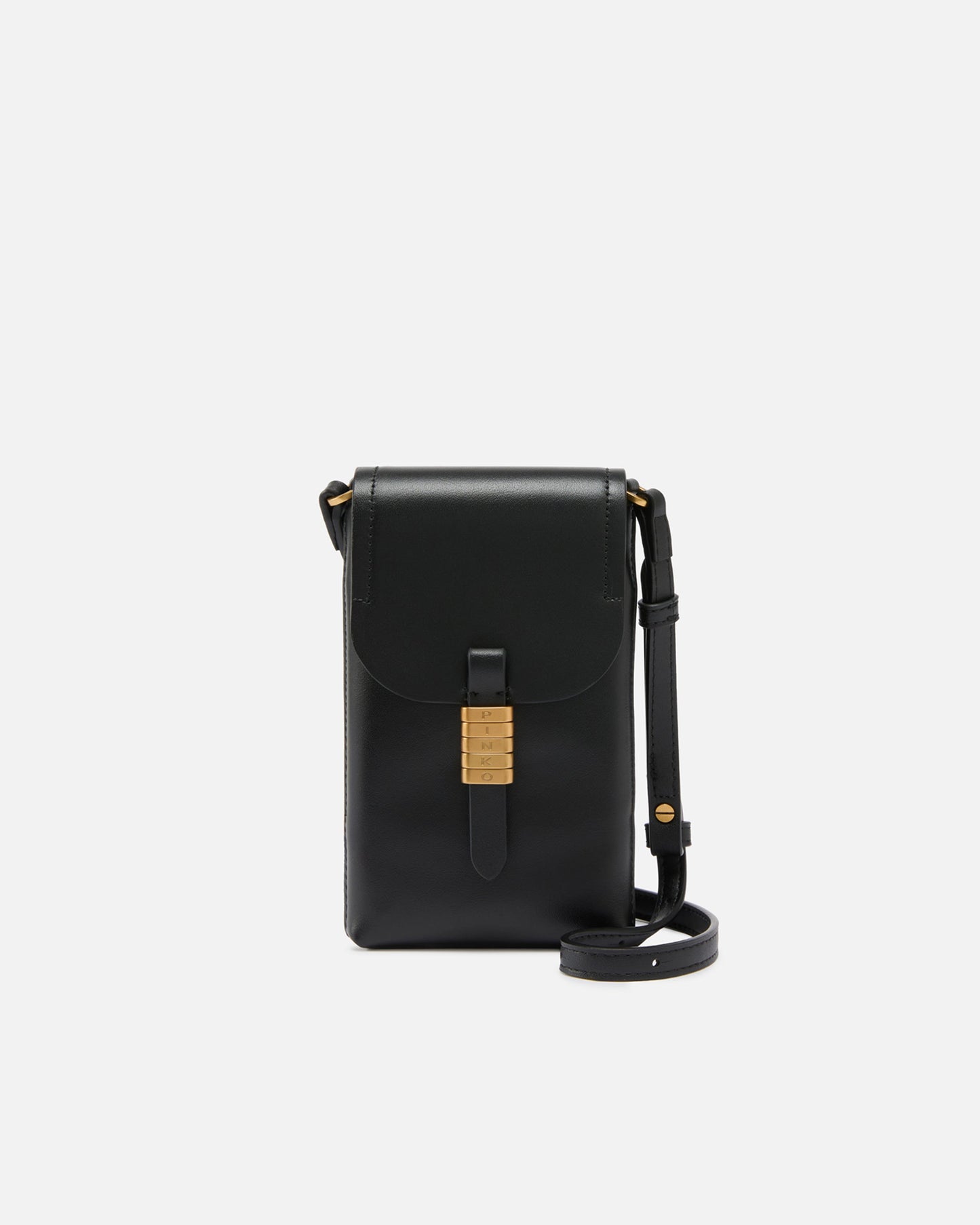 Leather smartphone case with shoulder strap and logo