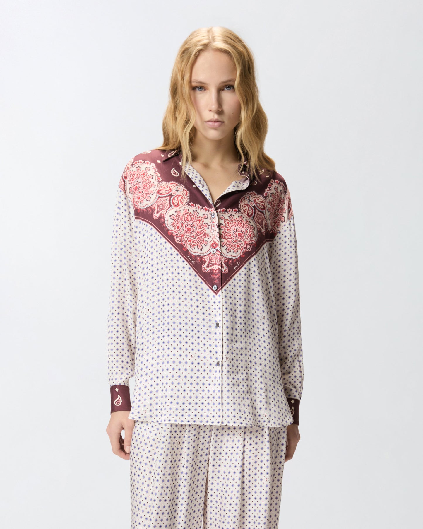 Shirt with tie motif and placed print