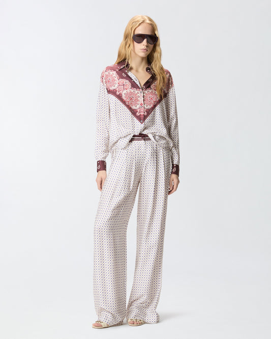 Trousers with tie motif