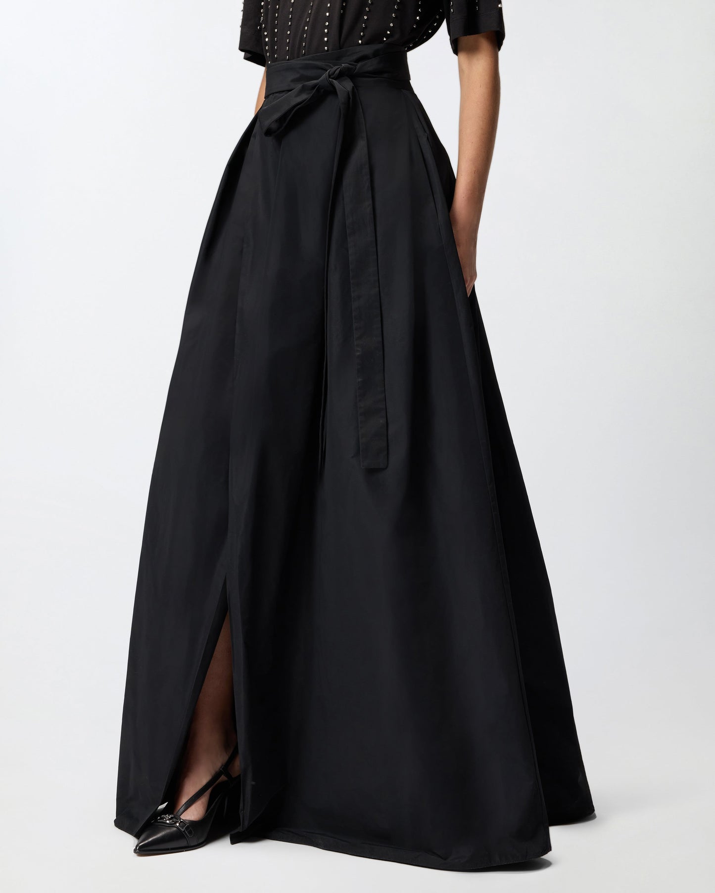 Long wrap skirt with bow